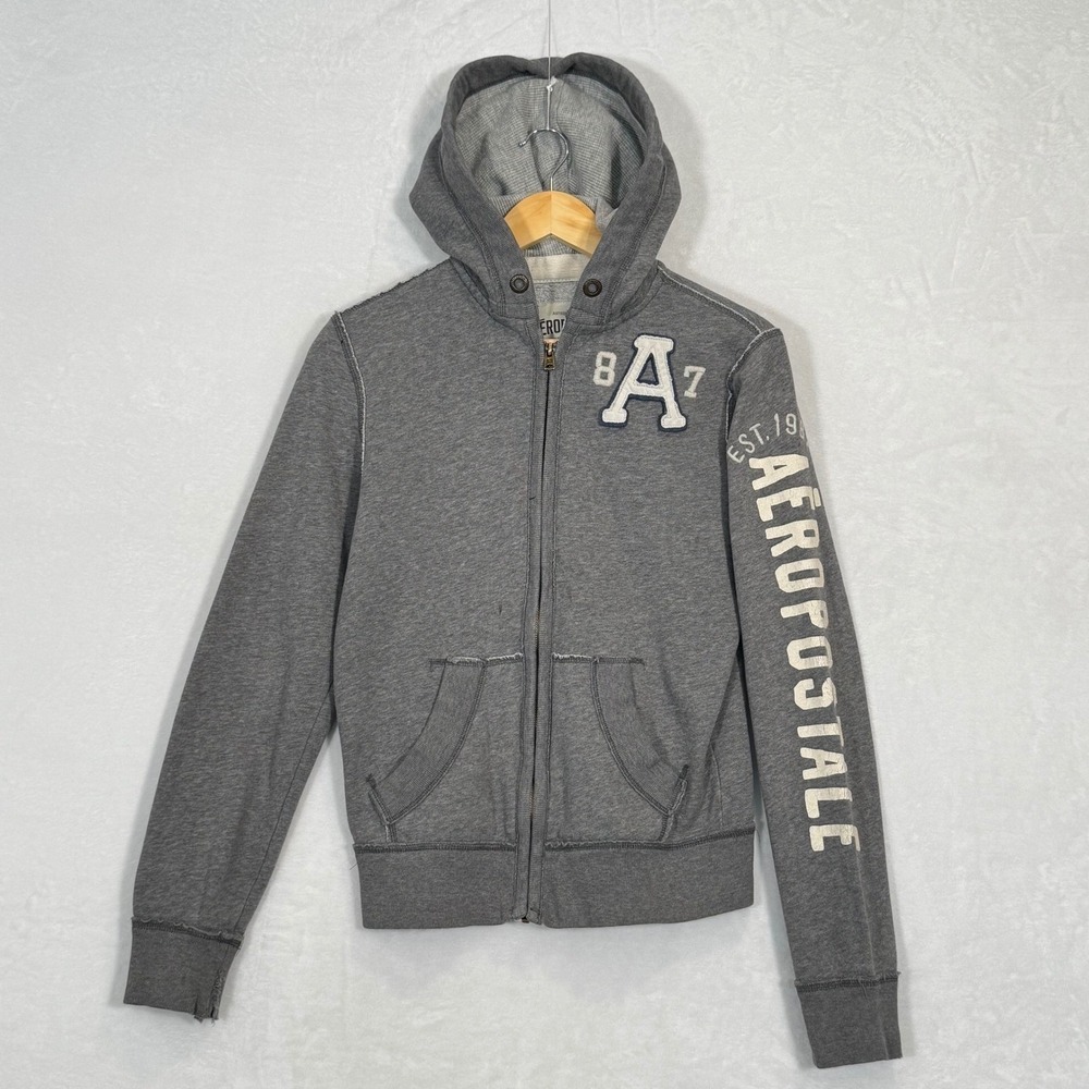Y2K Aeropostale Gray Full Zip Graphic Hoodie Sweatshirt XS